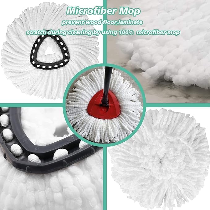 XHMAXE 20PCS Spin Mop Replacement Head,100% Microfiber Mop Heads Replacements Compatible with Triangle Spin Mop,360 Degree Round Spin Mop Replacement Head for Easy House Cleaning Floor Mopping - Image 3